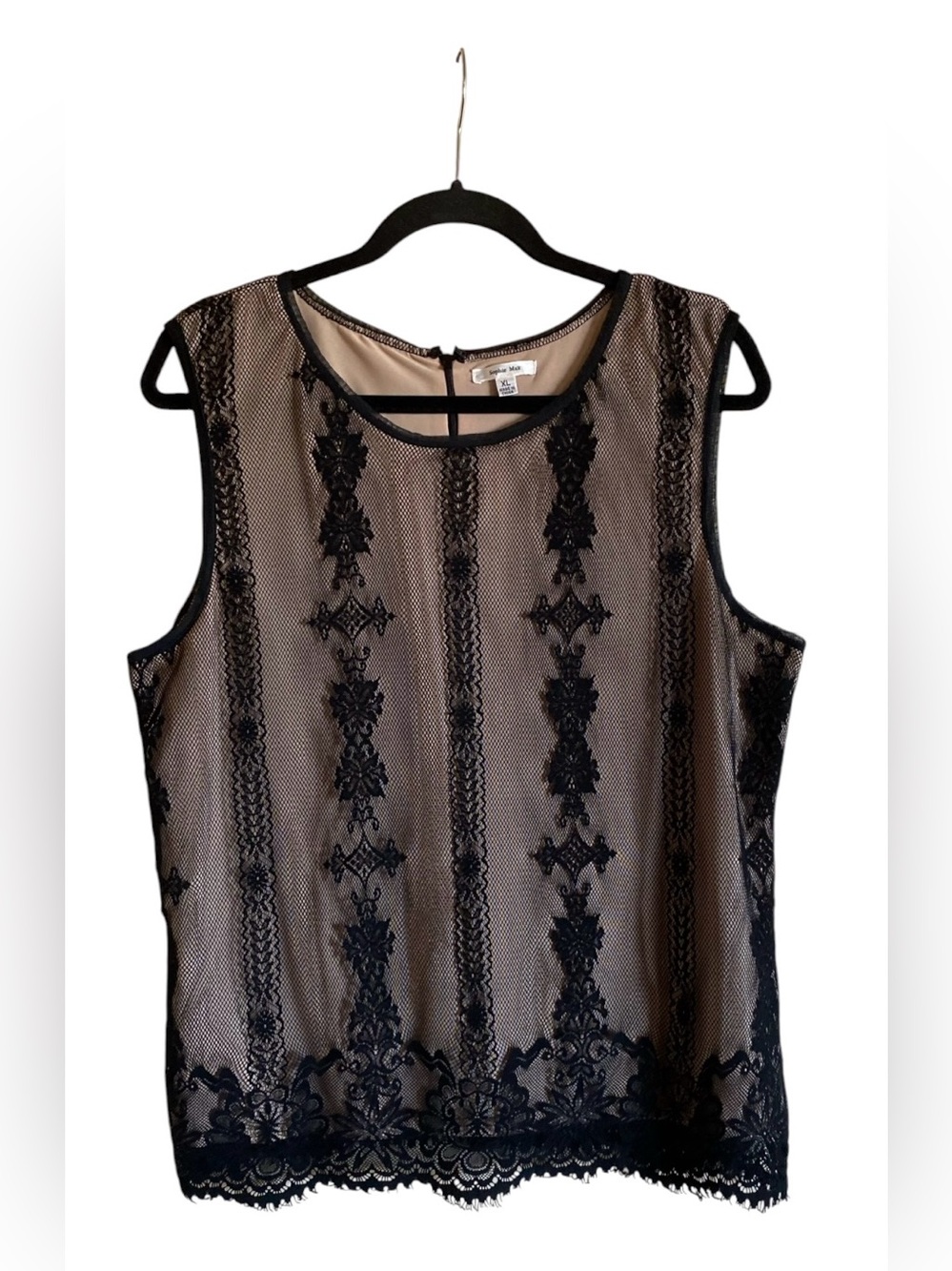 Women’s SOPHIE MAX Black Nude Lace Sleeveless Blouse Top XL